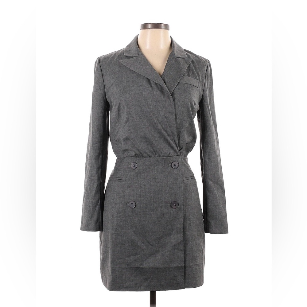 Express Gray Double Breasted Blazer Dress Size 6 Long Sleeve Career Workwear